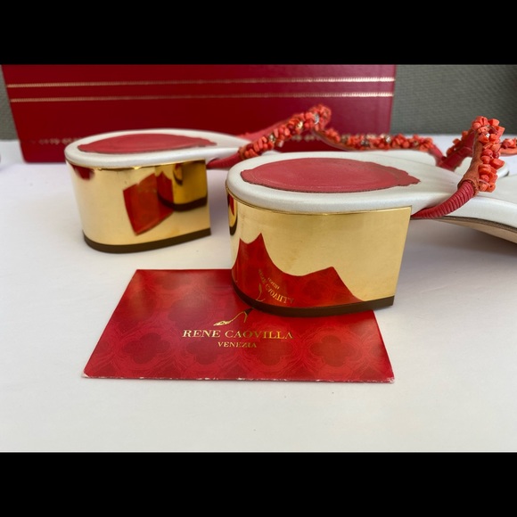 Rene Caovilla Fine Beaded Gold Heeled Thong Sandal - Picture 13 of 15